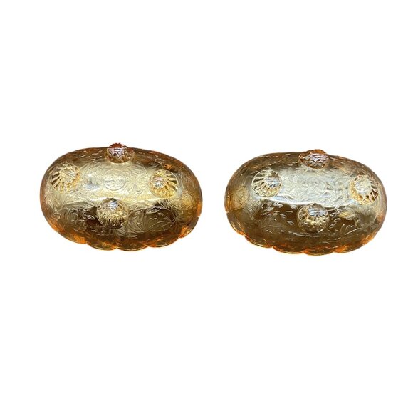 Vtg Jeanette Glass Floragold Louisiana Pattern Oval Candy Dishes 5.25"L X 2"H - Picture 5 of 5